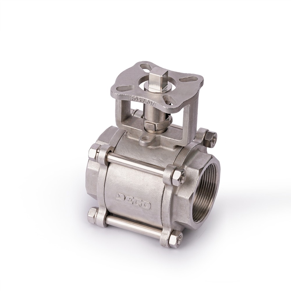 Three Piece Design Ball Valve (FB) Screwed End / Socket End Connection with ISO Mounting Pad